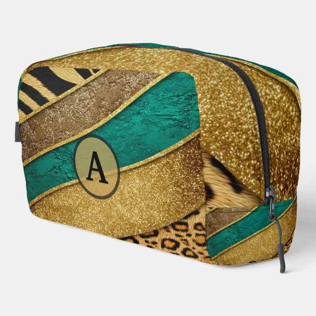 Neceser Luxury Emerald & Gold Safari Leopard Zebra Glitter (Esquina derecha)