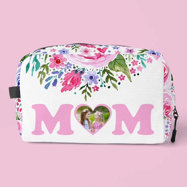 Neceser Mamá acuarela Floral rosa y púrpura foto (Mom Watercolor Floral Pink and Purple Photo Dopp Kit)