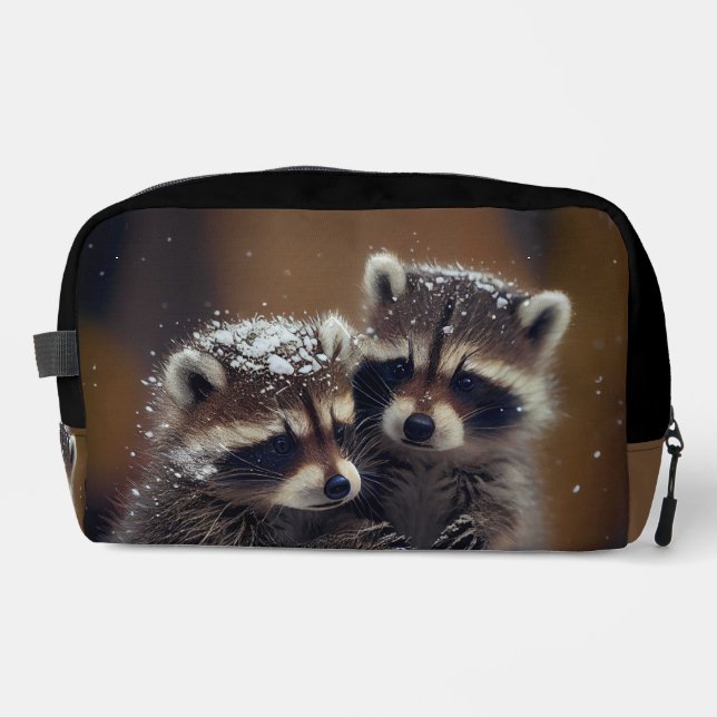 Neceser Mapaches Bebés se Apiñan en la Nieve que Cae (Anverso)