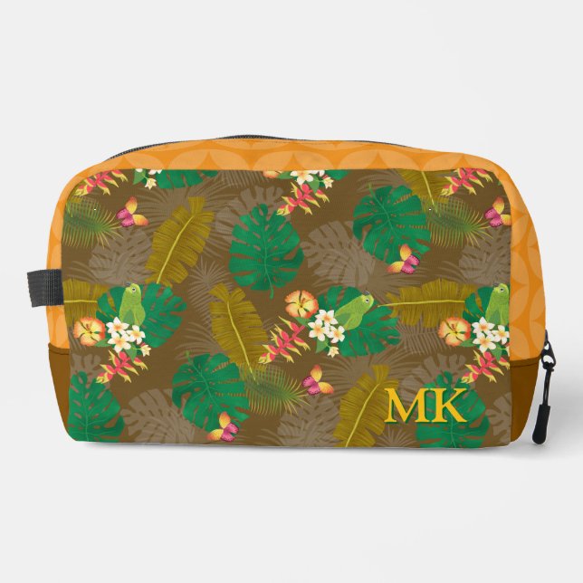 Neceser Marrón de follaje tropical (Anverso)