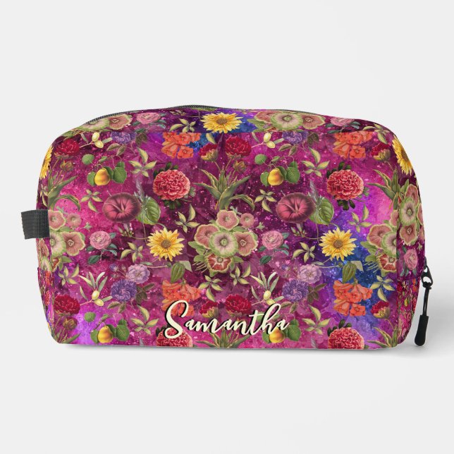 Neceser Moda flores moradas rosadas monograma estampado fl (Anverso)