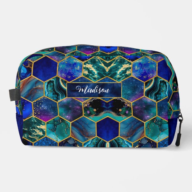 Neceser Moda girly faux Purpurina Turquoise azul geométric (Anverso)