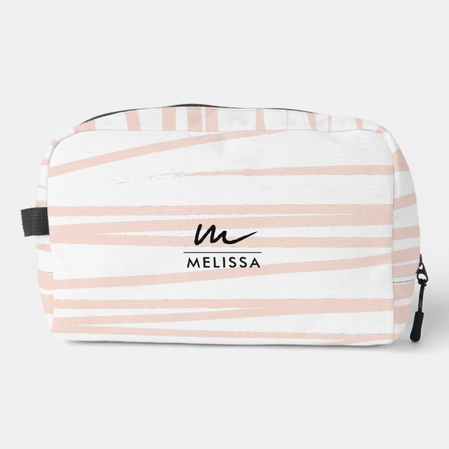 Neceser Moderno Monograma Rubor Líneas rosas Resumen Arte (Anverso)