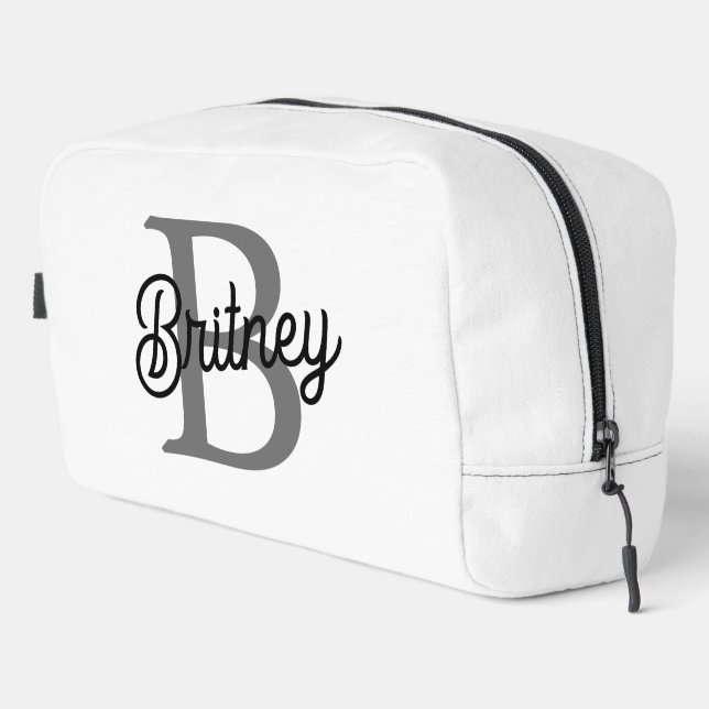 Neceser Moderno y elegante nombre de monograma guión gris  (Esquina derecha)