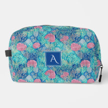 Monograma acuarela de Océano Coral Rosa Azul de Mo
