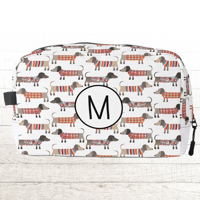 Neceser Monograma Dachshund Wiener Salchicha Perro Persona (Fun monogram initial personalized Dachshund Wiener Dog pattern toiletries bag)