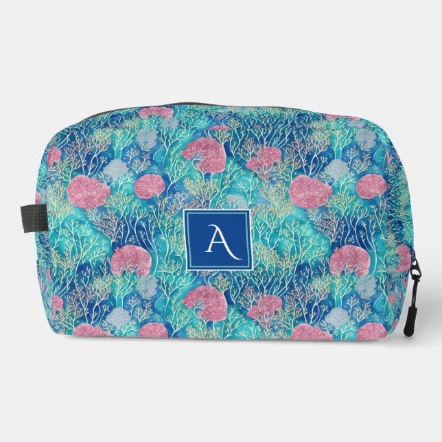 Neceser Monograma de acuarela de coral turquesa oceánico d (Anverso)
