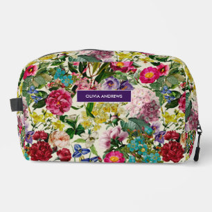 Neceser Monograma de patrón de color beige floral rosa vin