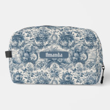 Monograma de tela azul de jouy floral vintage