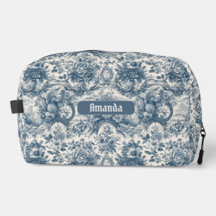 Neceser Monograma de tela azul de jouy floral vintage