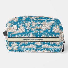 Neceser Monograma de tela azul turquesa de jouy