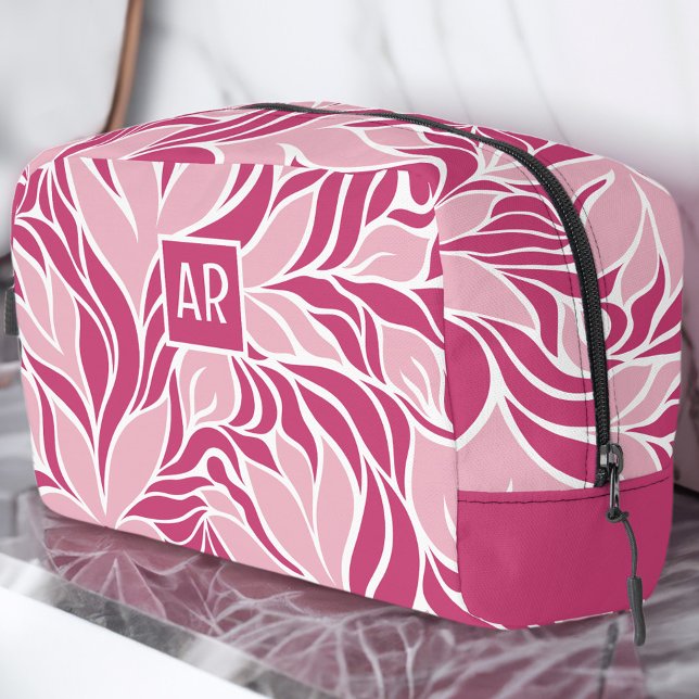 Neceser Monograma del patrón floral moderno rosa y blanco  (Cool Pink & White Modern Floral Pattern Monogram Dopp Kit)