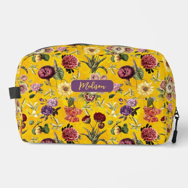 Neceser Monograma elegante amarillo con estampado floral (Anverso)