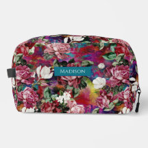 Monograma elegante de estampado rojo con flores ro