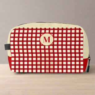 Neceser Monograma femenino clásico de Gingham rojo y beige