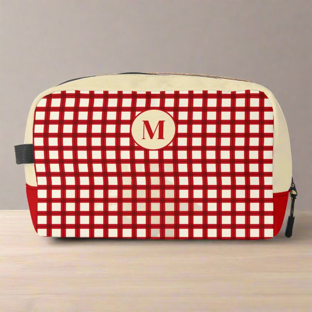 Neceser Monograma femenino clásico de Gingham rojo y beige (Subido por el creador)