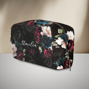 Neceser Monograma Floral Elegante en Azul Turquesa y Rojo