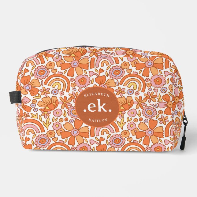 Neceser Monograma Groovy Retro Naranja Florals (Anverso)