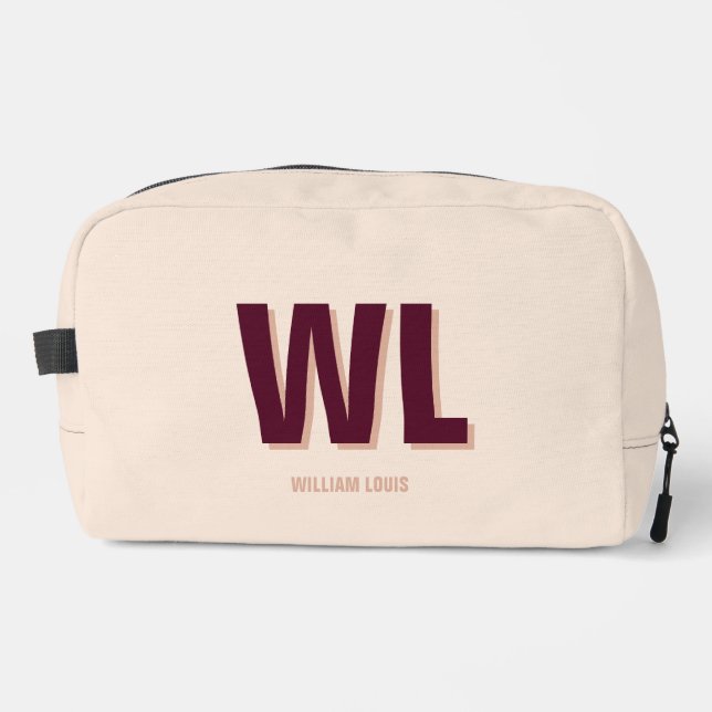 Neceser Monograma minimalista personalizado rosa de Borgoñ (Anverso)