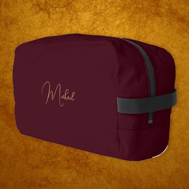 Neceser Monograma moderno de oro de Borgoña Viajan mujeres (Modern Burgundy Gold Monogram Mens Womens Travel Dopp Kit)