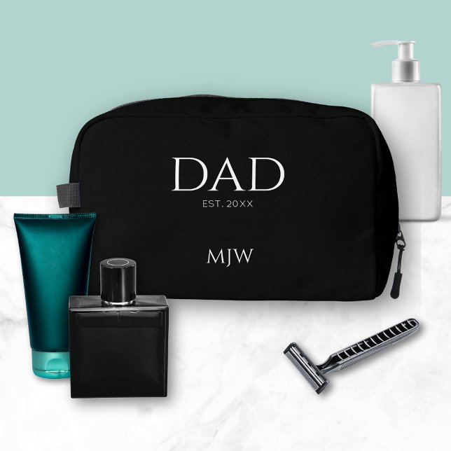 Neceser Monograma Papá Este Negro Moderno (Dad Established Year Dopp Kitt. Perfect for Fathers Dad, birthdays or new dad gifts)