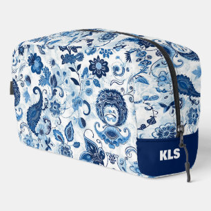 Neceser Monograma personalizado de paisley floral azul y b