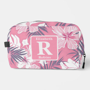 Neceser Monograma personalizado del hibisco rosa tropical