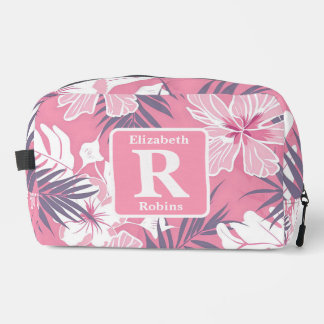 Neceser Monograma personalizado del hibisco rosa tropical