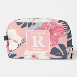 Neceser Monograma personalizado del hibisco rosa tropical