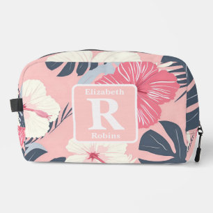 Neceser Monograma personalizado del hibisco rosa tropical
