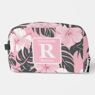 Neceser Monograma personalizado del hibisco rosa tropical