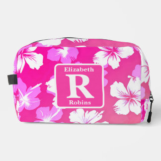 Neceser Monograma personalizado del hibisco rosa tropical