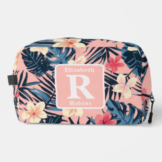Neceser Monograma personalizado del hibisco rosa tropical
