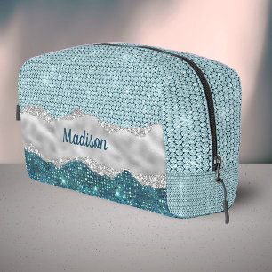 Neceser Monograma plateada brillo verde menta azul chic fe