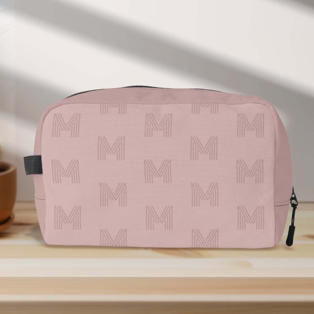 Neceser Monograma rosa Simple moderno, mujeres (Pink monogram small women's dopp kit bag.)