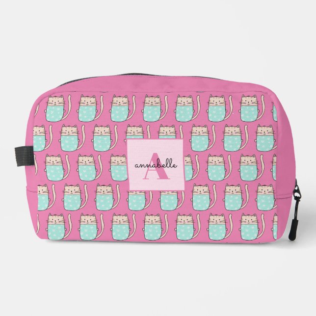 Neceser Monograma rosado de chicas de gatos curtidos (Anverso)