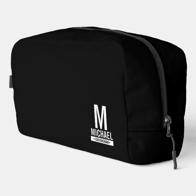 Neceser Monograma y nombre del Groomsman personalizado (Esquina derecha)