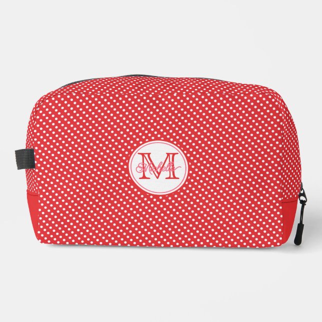 Neceser Monogramado de patrón de polkadot blanco y rojo (Anverso)