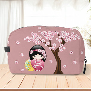 Neceser Muñeca Kokeshi de primavera - rosa geisha japonés 