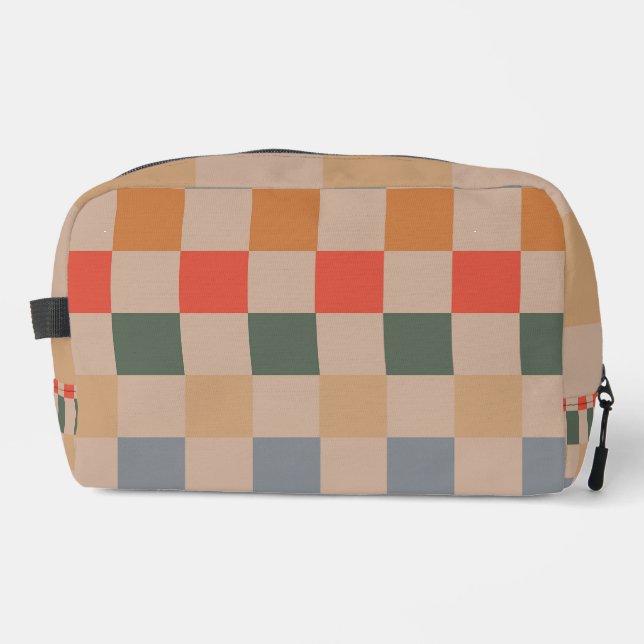 Neceser Naranja azul beige Brown Checkered Gingham Pattern (Anverso)