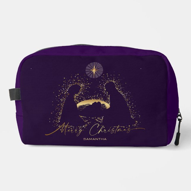 Neceser Nativity Manger Navidades Purple Gold Custom Name (Anverso)