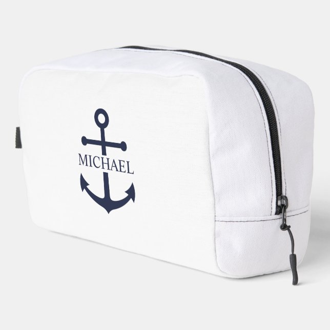 Neceser Nautical Navy Blue Anchor Nombre Personalizado (Esquina derecha)