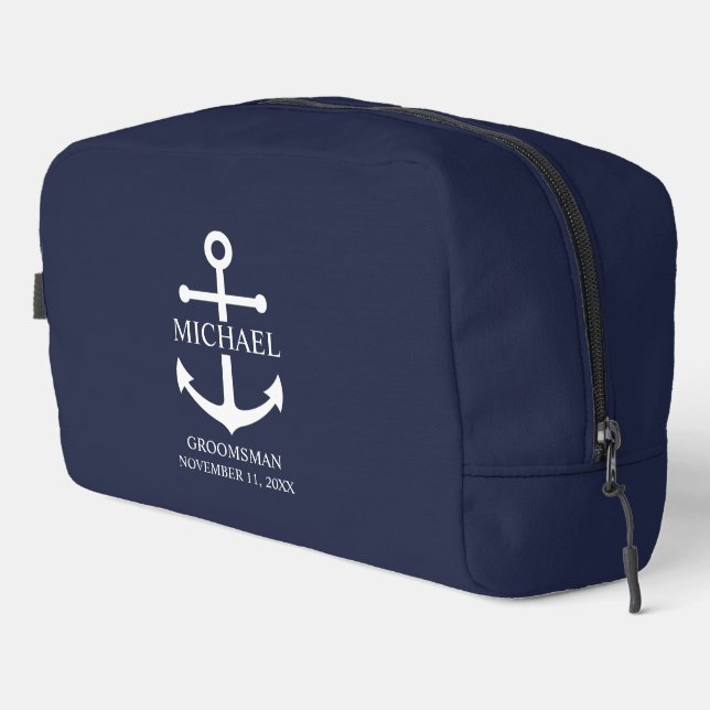 Neceser Nautical Navy Blue Anchor Personalizado Groomsmen (Esquina derecha)