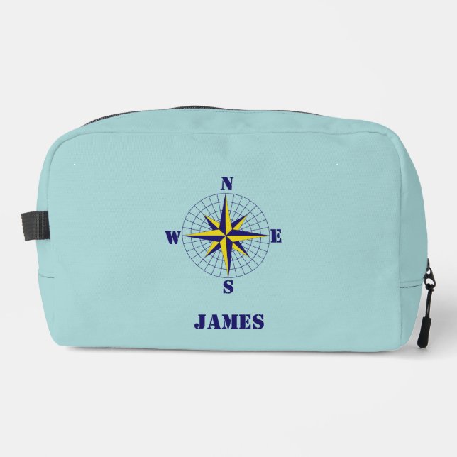 Neceser Navy and Gold Nautical Compass Rose with Name (Anverso)