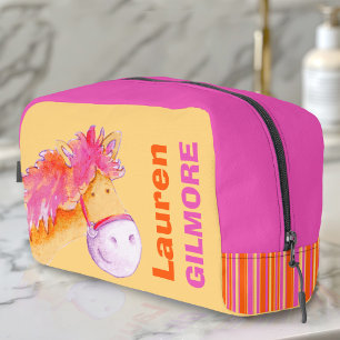 Neceser Nombre de niña pony lindo acuarela naranja rosa