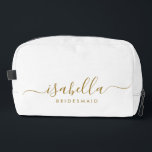 Neceser Nombre de oro del regalo de la dama de honor<br><div class="desc">Esta bolsa de accesorios de la dama de honor presenta una tipografía manuscrita de escritura dorada con toques en fondo blanco o medianoche. Presenta a las damas de honor un neceser para su maquillaje y objetos pequeños presentados tradicionalmente en la cena de ensayo, para su uso temprano por la mañana...</div>