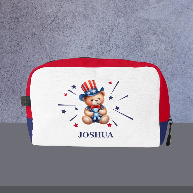 Neceser Nombre del niño del oso patriótico personalizado (Patriotic Bear Personalized Kids Name Dopp Kit
)