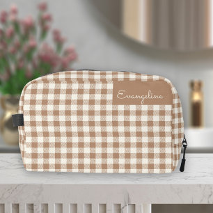 Neceser Nombre marrón a cuadros con patrón de gingham boho
