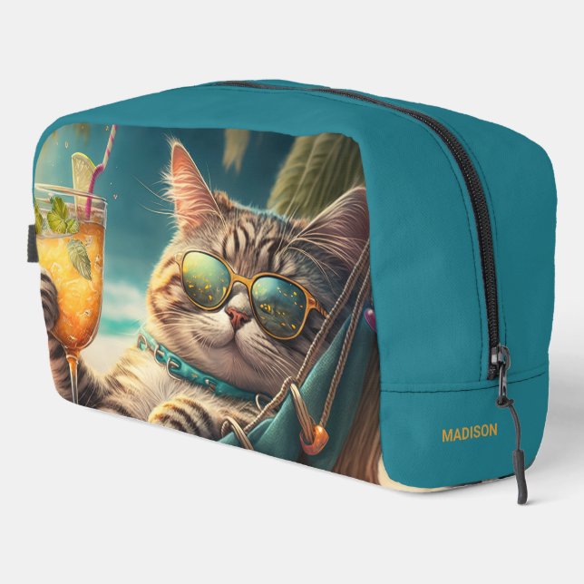 Neceser Nombre personalizado Gatos de vacaciones tropicale (Esquina derecha)