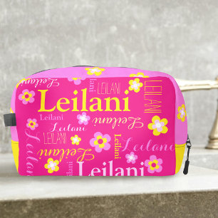 Neceser nombre personalizado tipográfico flor rosa